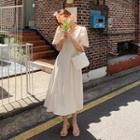 Tie-back Lace-trim Flared Dress Light Beige - One Size