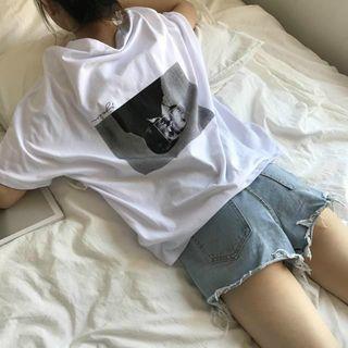 Elbow-sleeve Loose-fit Crewneck T-shirt