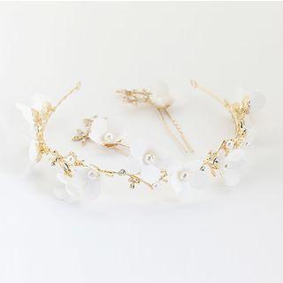 Bridal Set: Faux Pearl Tiara + Hair Pin