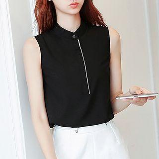 Zip Front Sleeveless Chiffon Shirt