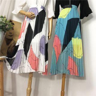 Printed Chiffon A-line Midi Pleated Skirt