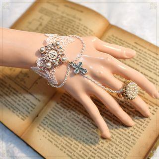 Cross Pearl Panel Lace Bracelet White - One Size