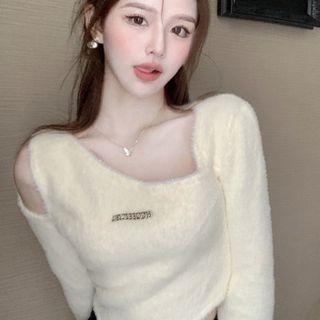 Long-sleeve Skew Neckline Asymmetrical Top