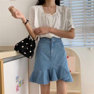 Irregular Denim Mini Mermaid Skirt