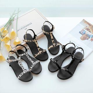 Print T-strap Sandals
