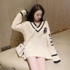 Embroidered Cable Knit Sweater Curcumin - One Size