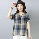 Plaid Round-neck Short-sleeve T Shirt