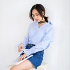 Collared Tie-cuff Striped Top
