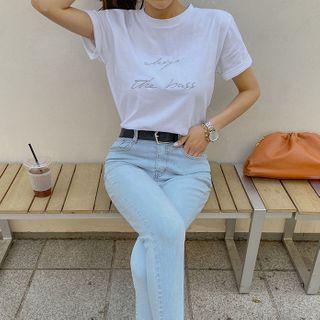 Letter Embroidery Longline T-shirt