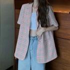 Plaid Short-sleeve Blazer As Shown In Figure - One Size