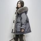 Hooded Faux Furry Panel Zip Padded Jacket