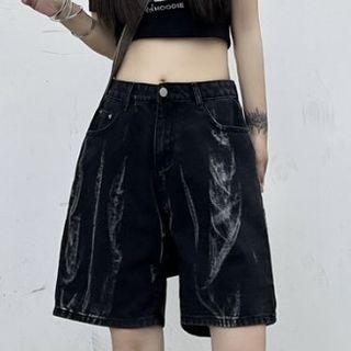 Tie-dyed High Waist Denim Wide Leg Shorts