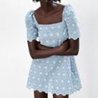 Flower Pattern French Square Collar Mini Dress