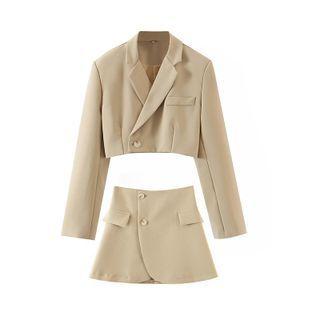 Set: Single-breasted Cropped Blazer + Mini A-line Skirt