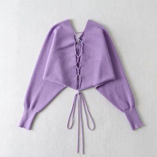 Lace-up Cardigan Purple - One Size