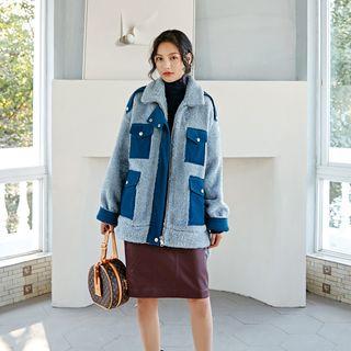 Faux Shearling Corduroy Pocket Zip Jacket