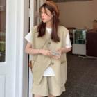 Short-sleeve Plain T-shirt / Single-breasted Plain Vest / Wide Leg Shorts