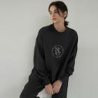 [nefct] Letter-embroidered Sweatshirt Black - One Size