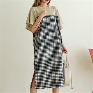 Flutter-sleeve Check Shift Dress