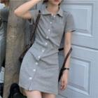 Short-sleeve Button-up Mini Collared Dress Gray - One Size