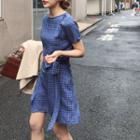 Round-neck Checked Dress With Sash