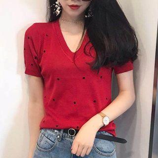 V-neck Dotted Knit Top