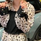 Polka Dot Panel Chiffon Long-sleeve Blouse Black - One Size
