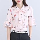 Printed Bell Elbow-sleeve Blouse