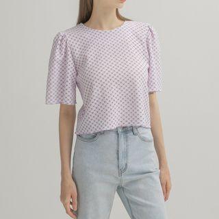 Puff-sleeve Eyelet-lace Crop Top
