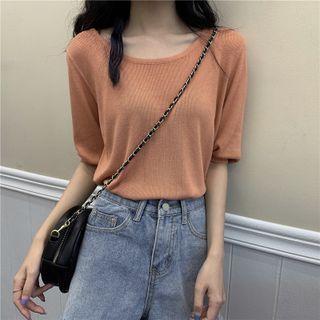Plain Elbow-sleeve T Shirt