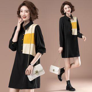 Color Block Panel Midi Shirtdress