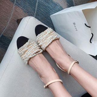 Ankle Strap Faux Pearl Sandals