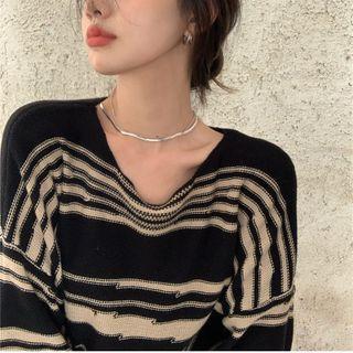 Striped Long-sleeve Loose-fit Sweater Stripe - One Size