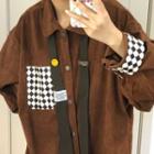 Long-sleeve Checkerboard Panel Corduroy Shirt