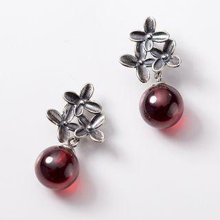 925 Sterling Silver Leaf & Bead Dangle Earring S925silver Earring - Red - One Size