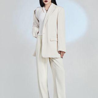 Plain Blazer / Drawstring Loose Fit Pants