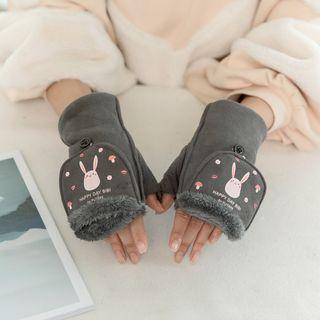 Cartoon Print Fingerless Knit Gloves