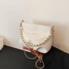 Chain Strap Faux Leather Pearl Accent Crossbody Bag