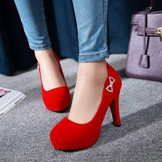 Rhinestone Bow High-heel Pumps