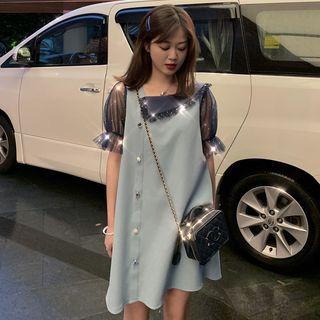 Sheer Short-sleeve Shift Dress