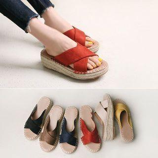 Cross-band Espadrille Wedges
