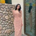 Short-sleeve Floral Midi Floral Dress