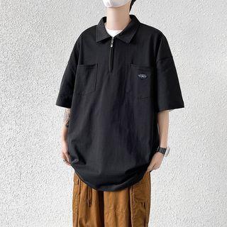 Short-sleeve Half-zip Pocket Top