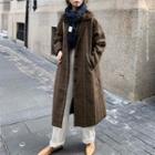 Lapel Collar Plaid Woolen Coat Brown - One Size