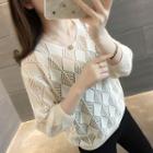 3/4-sleeve Pointelle Knit Top