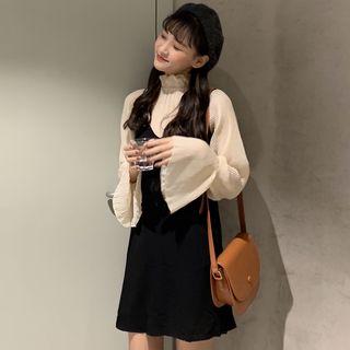 Frill Collar Blouse / V-neck Pinafore Dress