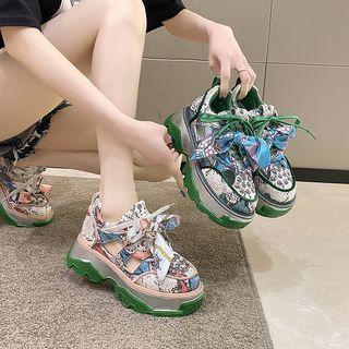 Platform Printed Cutout Lace-up Sandals