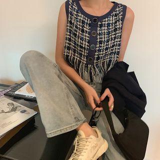 Fringe Tweed Vest As Shown In Figure - One Size