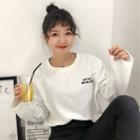 Lettering Round Neck Long-sleeve Loose-fit Top