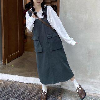 Pocket Plain Jumper Skirt / Round-neck Plain Top
